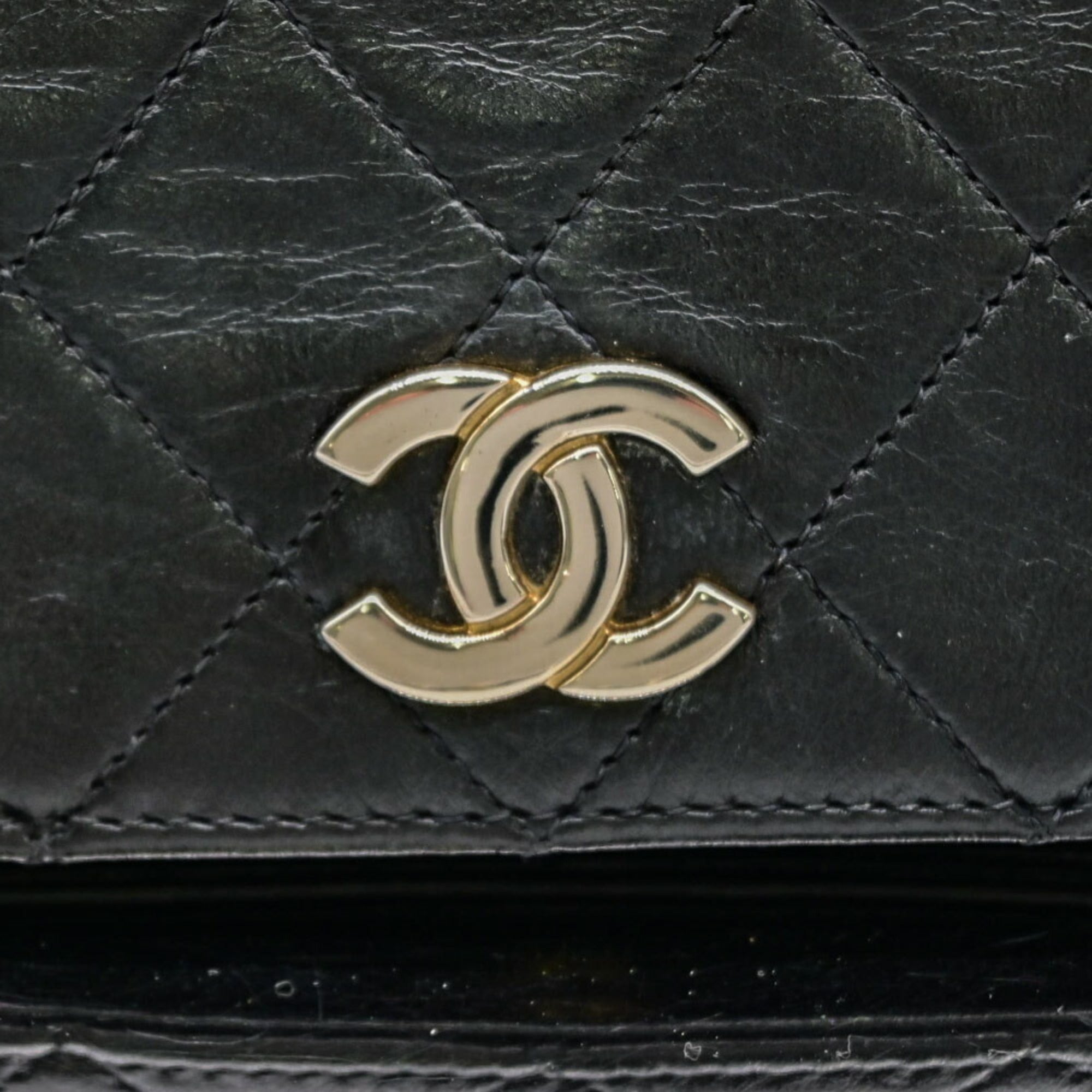 Chanel Black Leather Clutch Bag Shoulder Bag (Pre-Owned)