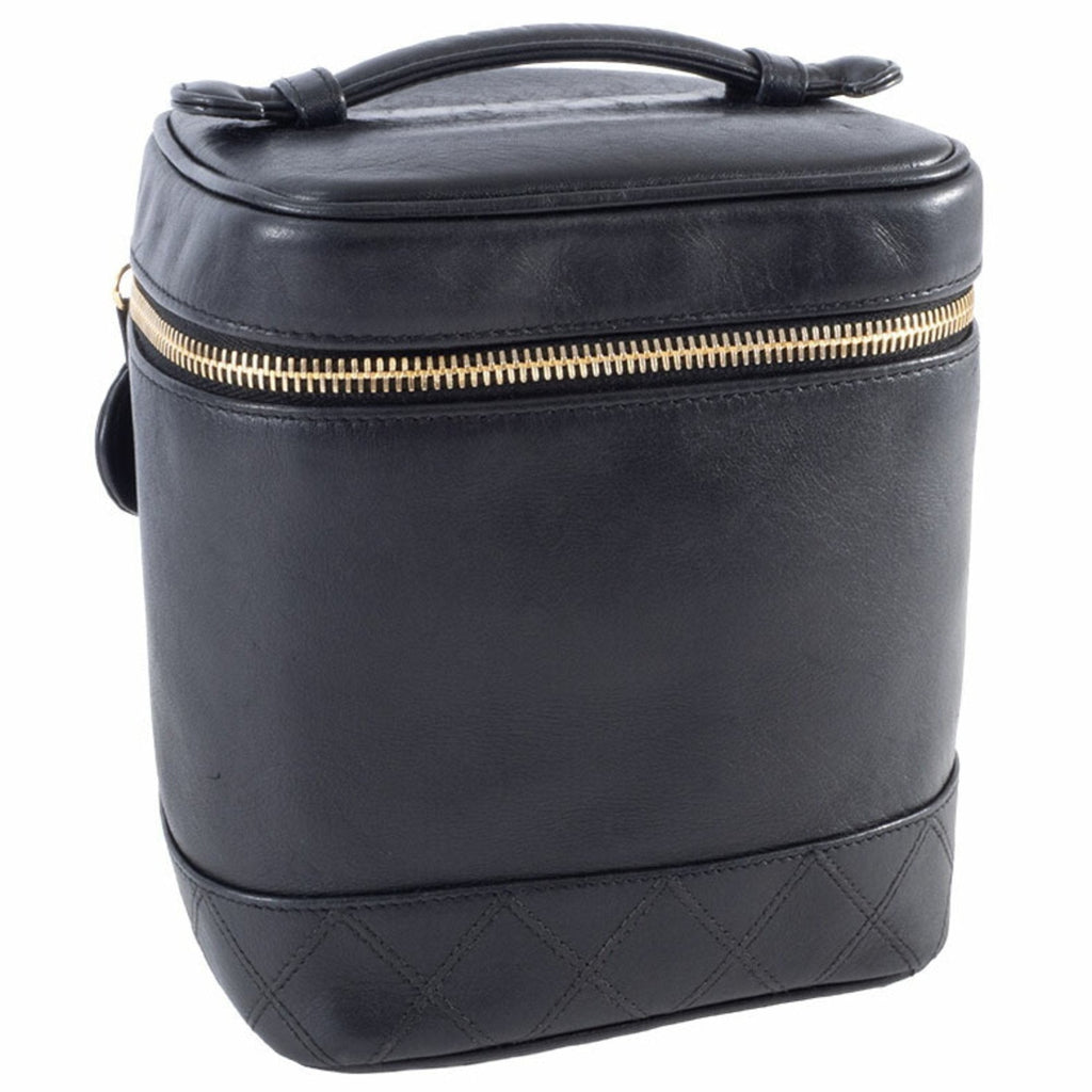 Chanel Black Leather Handbag Pouch Vanity Bag (Pre-Owned)