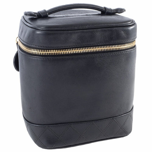 Chanel Black Leather Handbag Pouch Vanity Bag (Pre-Owned)