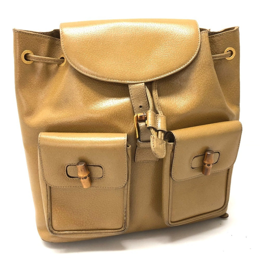 Gucci Bamboo Beige Leather Backpack (Pre-Owned)