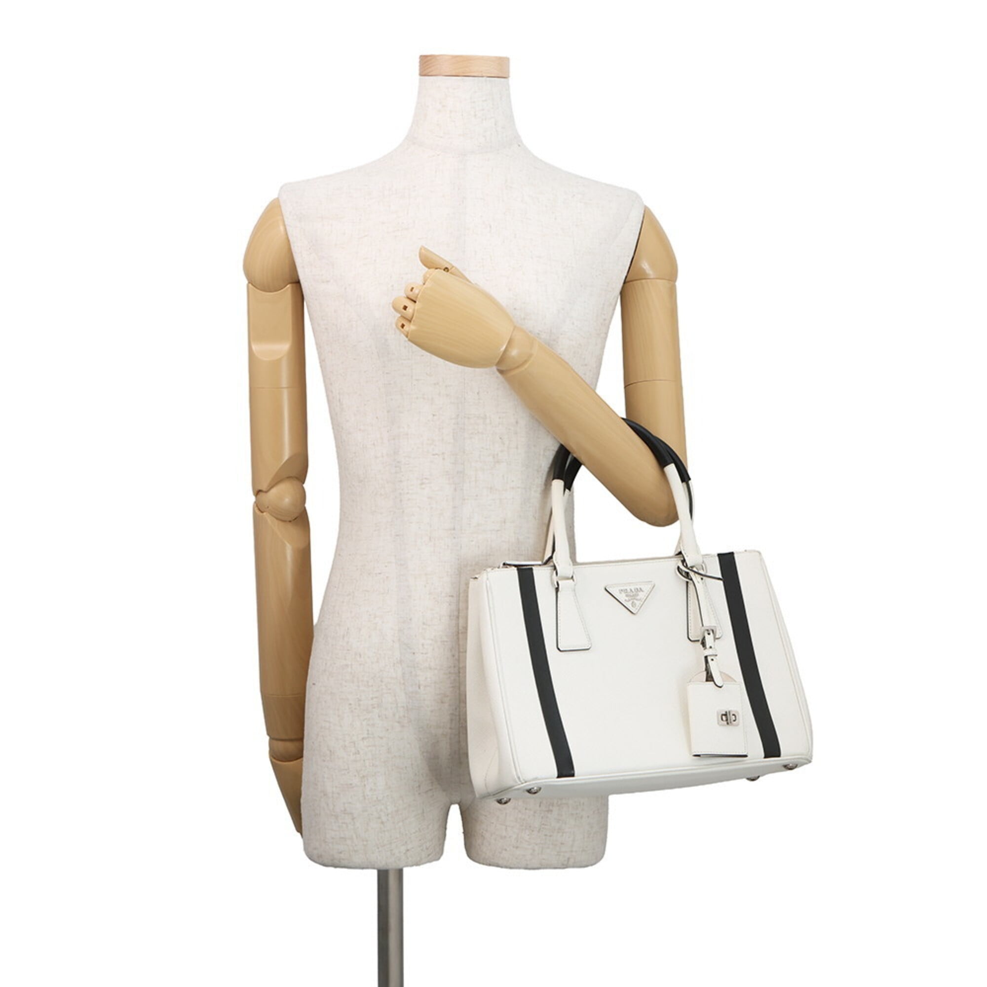 Prada Black White Leather Handbag Shoulder Bag (Pre-Owned)