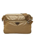 Prada Beige Brown Nylon Leather Shoulder Bag (Pre-Owned)