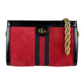 Gucci Black Red Color Suede Patent Leather Shoulder Bag (Pre-Owned)