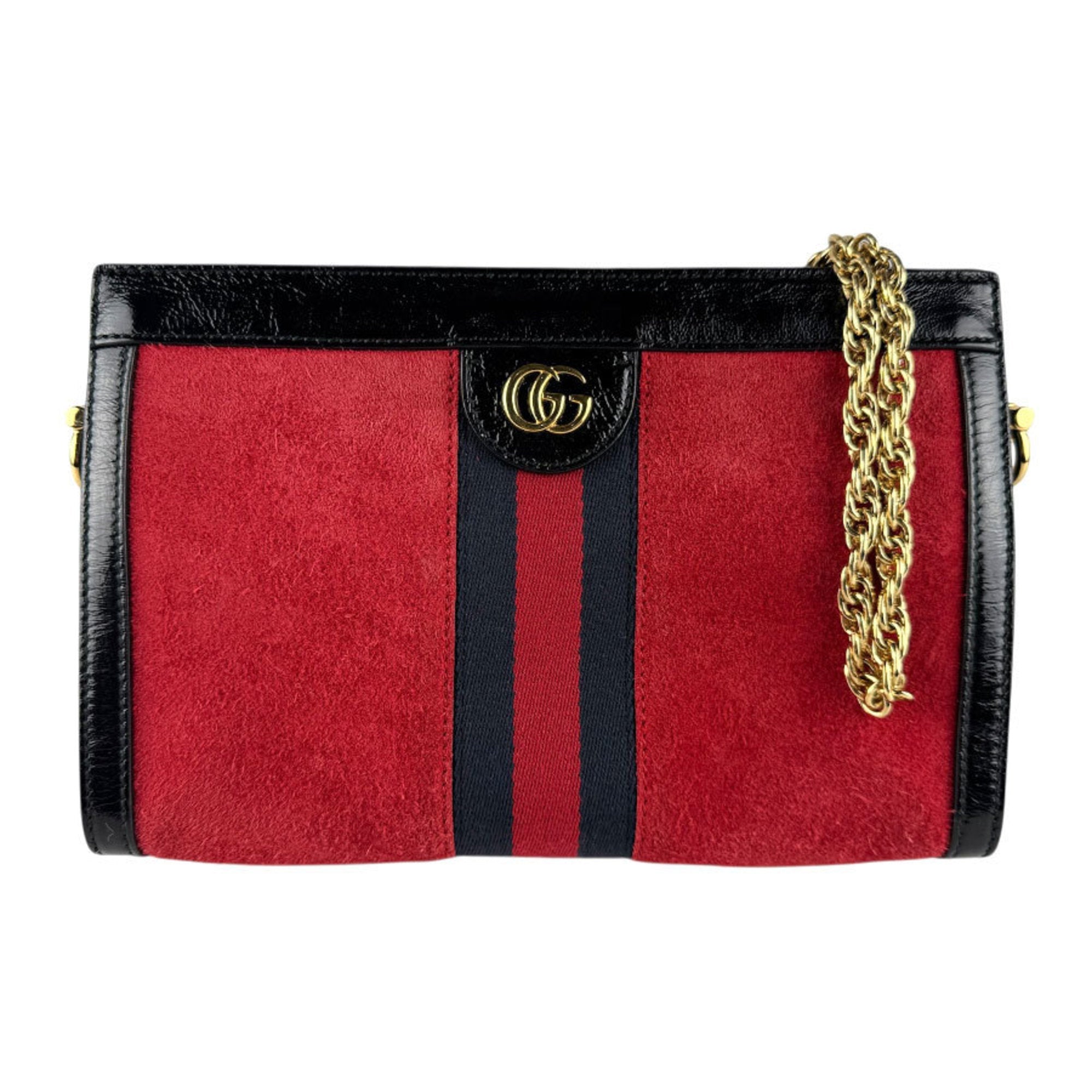 Gucci Black Red Color Suede Patent Leather Shoulder Bag (Pre-Owned)