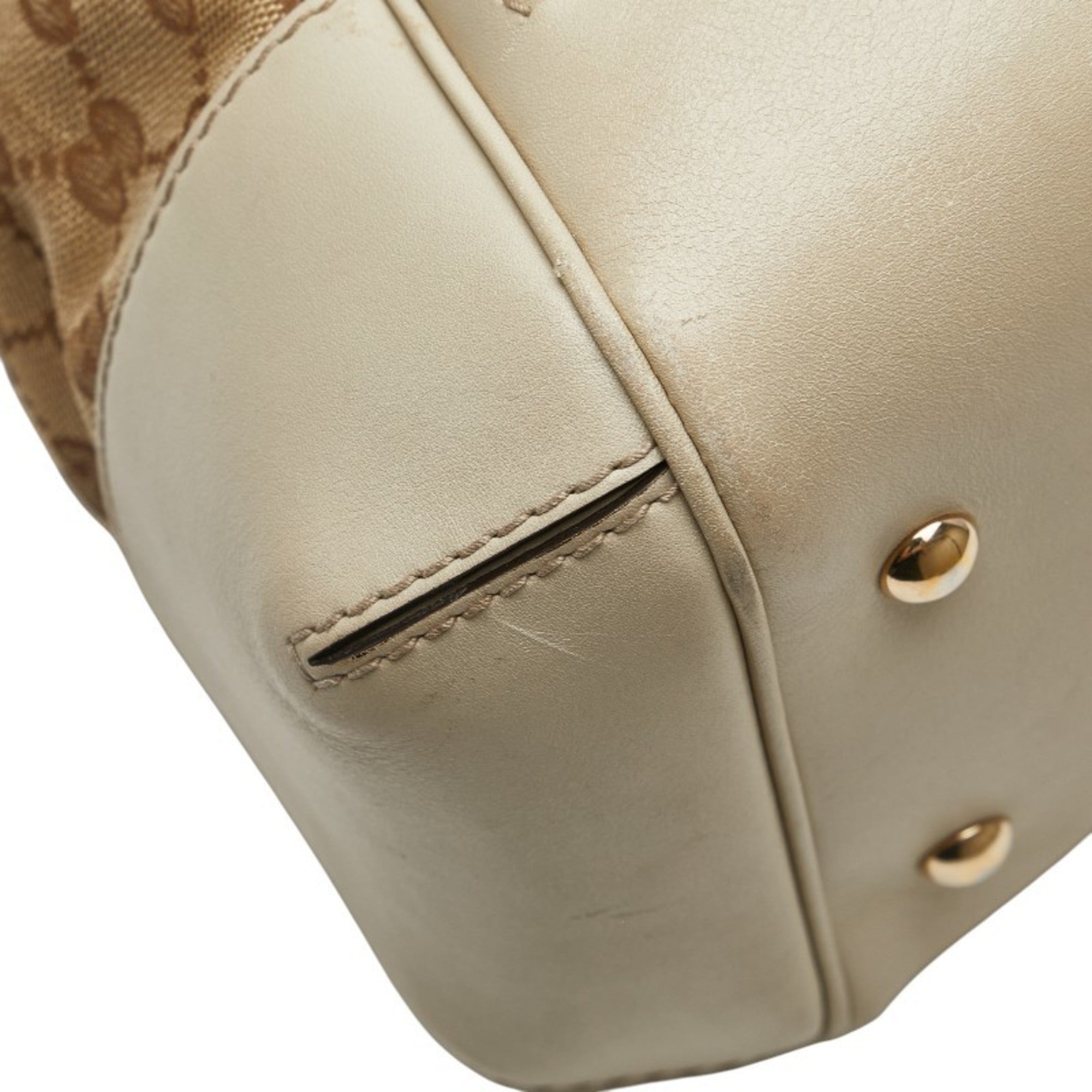 Gucci Gg Canvas Beige Gg Canvas Leather Shoulder Bag Tote Bag (Pre-Owned)