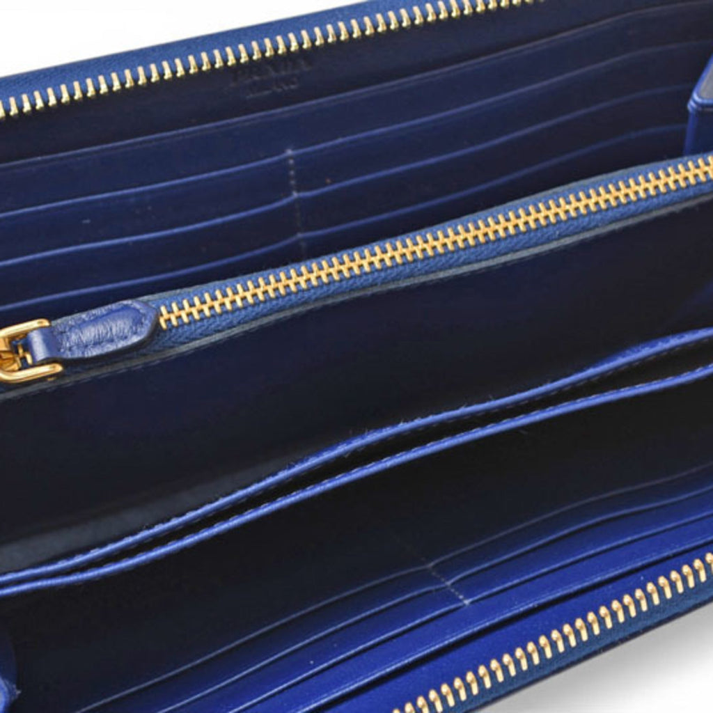 Prada Blue Bluette Tessuto Long Wallet (Bi-Fold) (Pre-Owned)