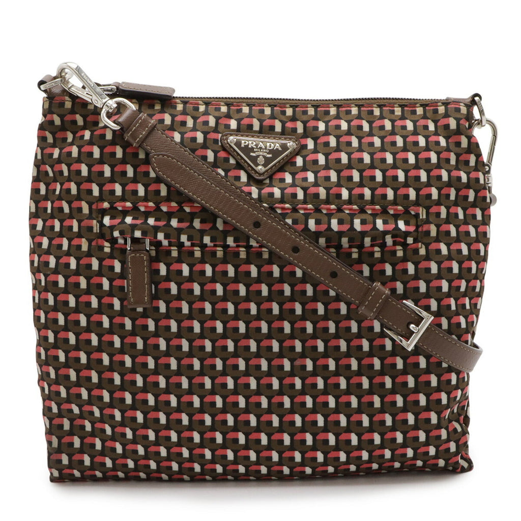 Prada Brown Multi-Color Pink Tessuto Shoulder Bag (Pre-Owned)