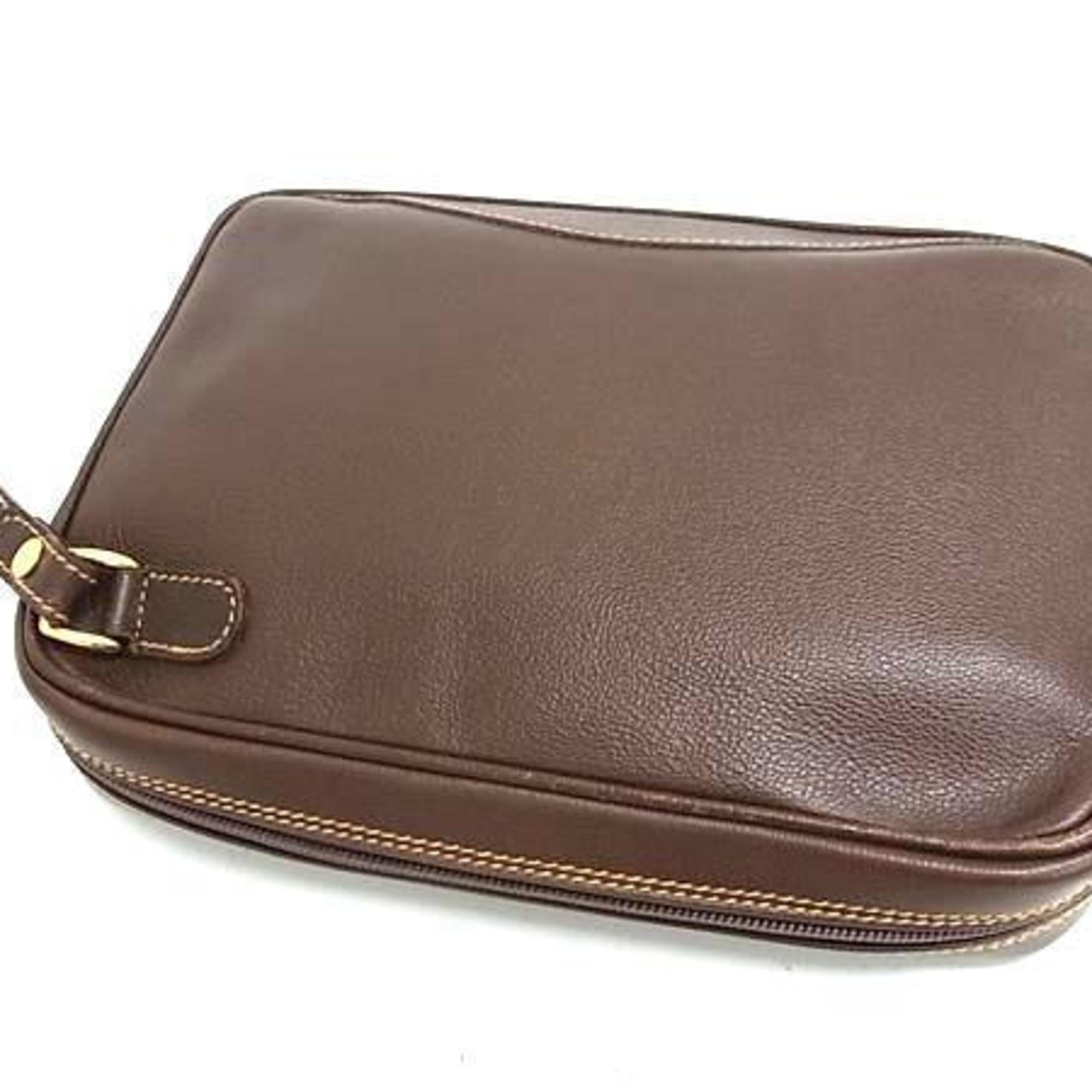 Gucci Brown Leather Clutch Bag Handbag (Pre-Owned)
