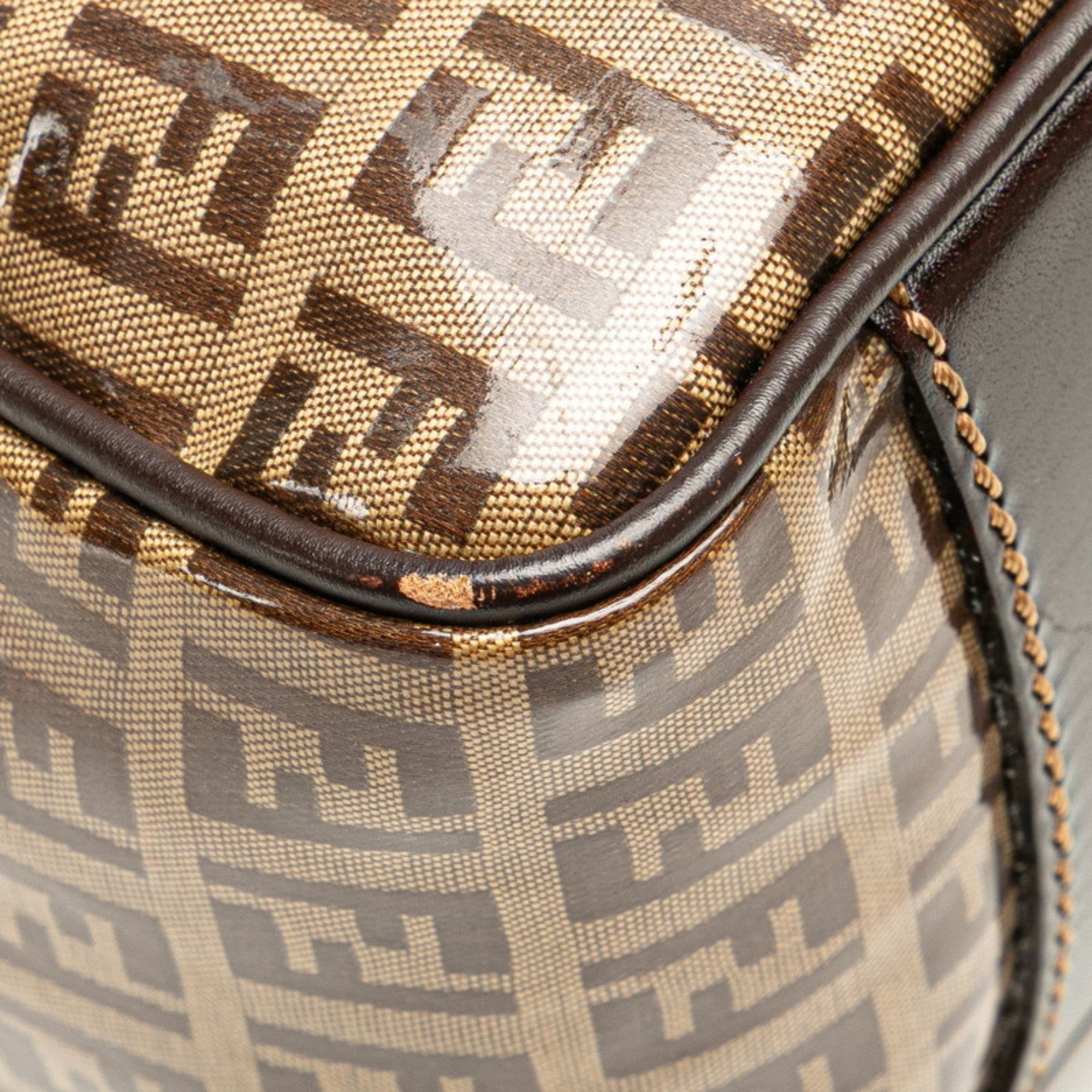 Fendi Brown Leather Canvas Handbag (Pre-Owned)