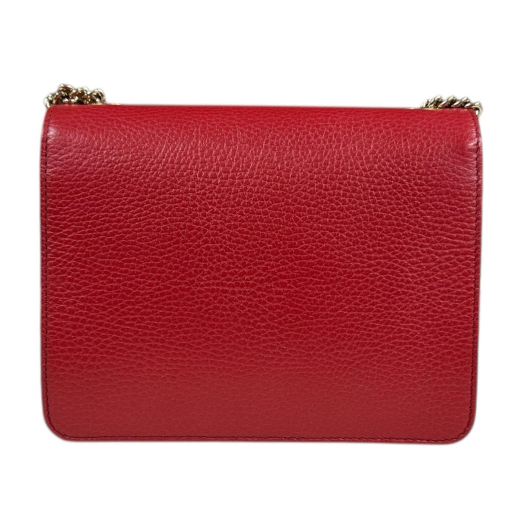 Gucci Red Color Leather Shoulder Bag (Pre-Owned)