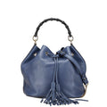 Gucci Bamboo Navy Leather Handbag Shoulder Bag (Pre-Owned)