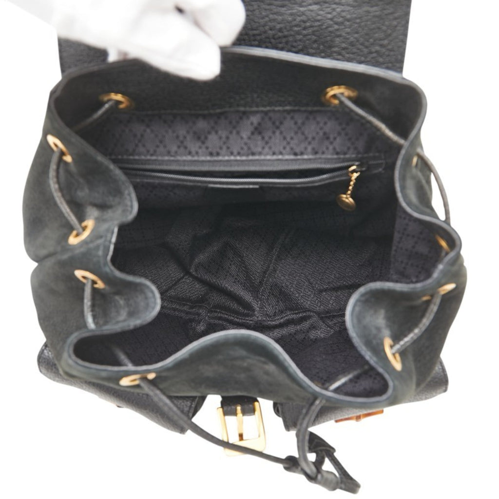 Gucci Bamboo Black Suede Leather Backpack (Pre-Owned)