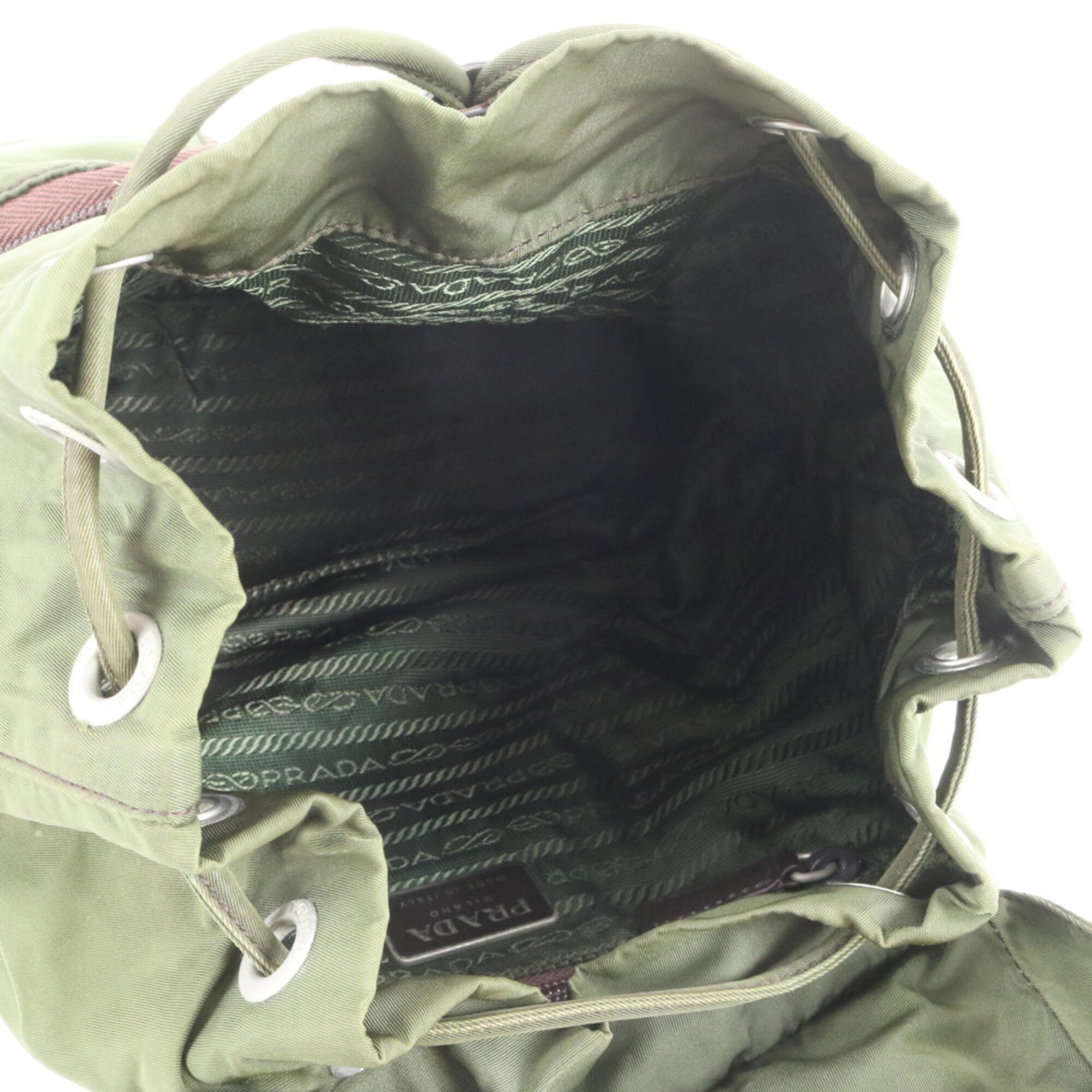 Prada Brown Green Nylon Leather Backpack (Pre-Owned)