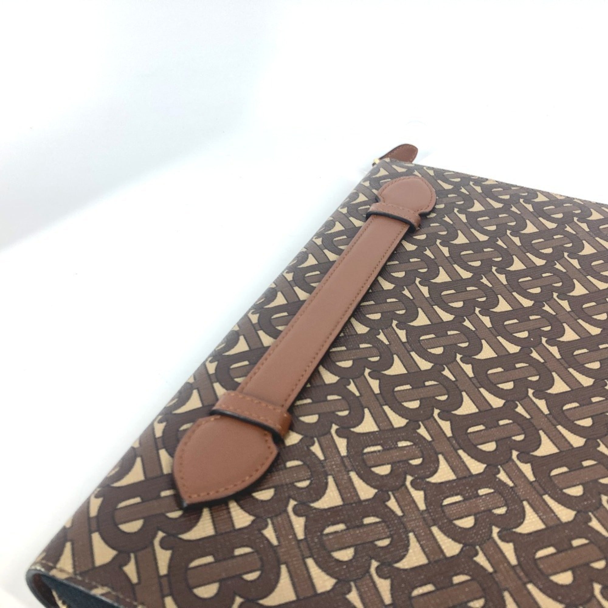 Burberry Brown Leather Canvas Clutch Bag Pouch (Pre-Owned)