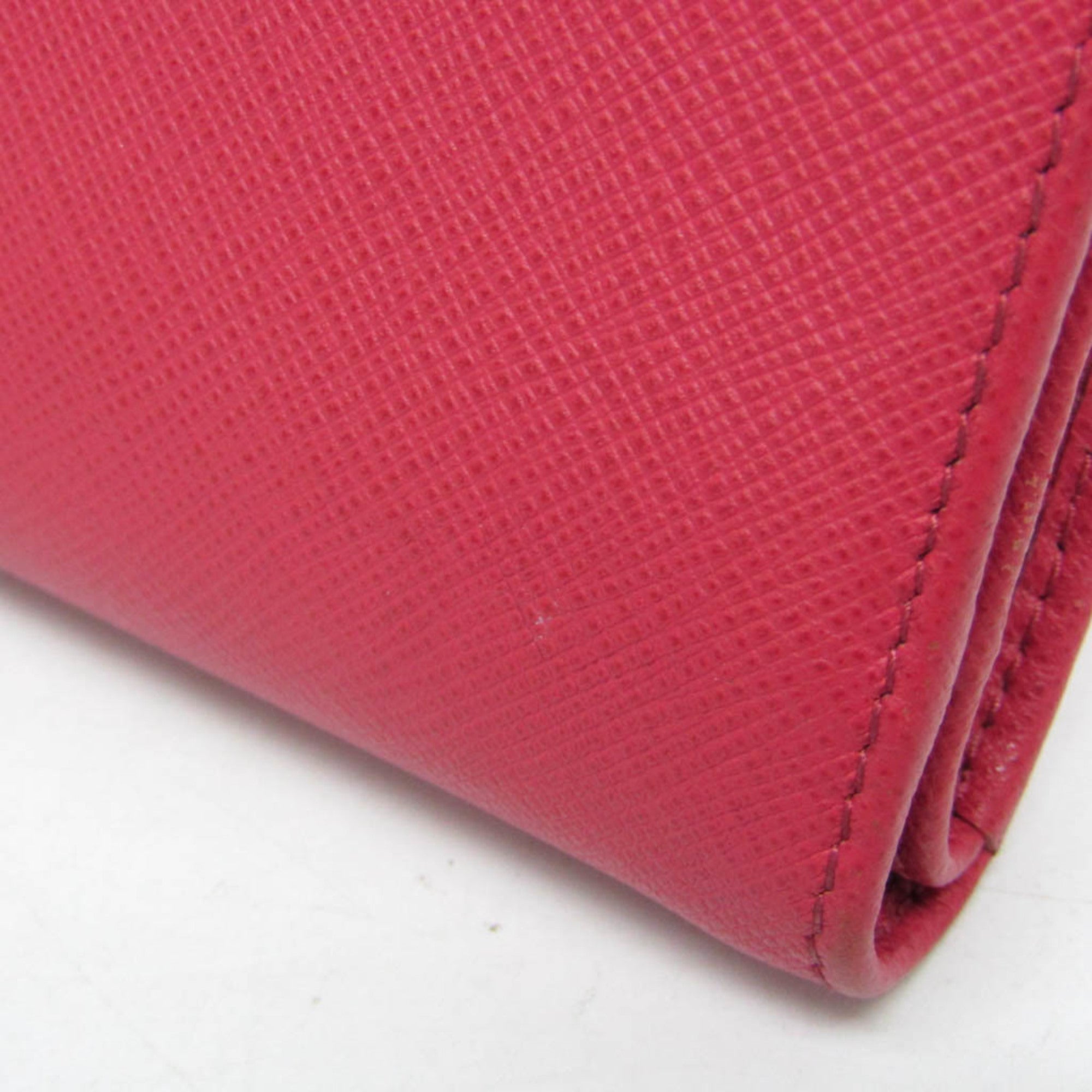 Prada Tab Bifold Wallet Saffiano Leather Pink Leather Wallets Accessory (Pre-Owned)