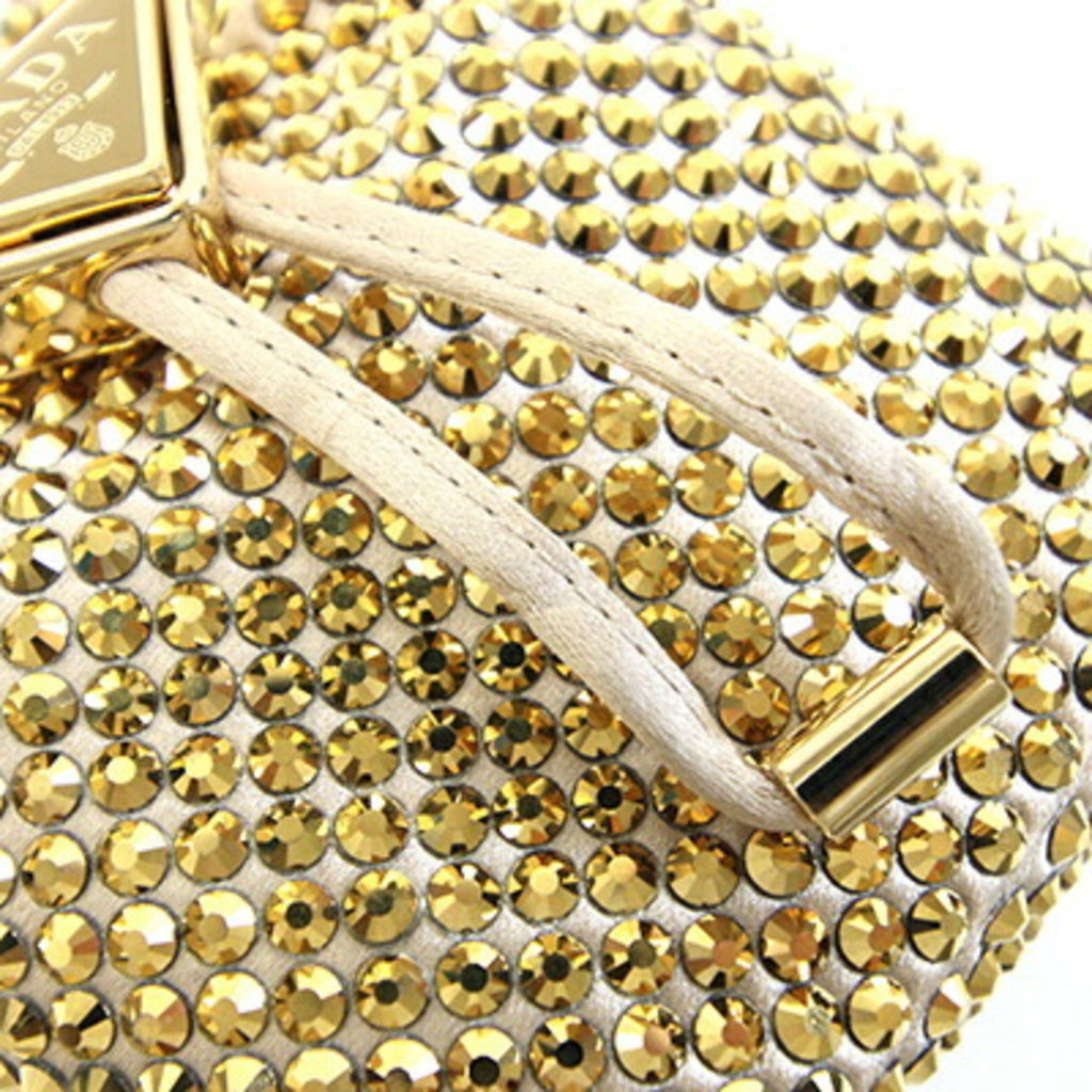 Prada Beige Gold Satin Pochette Shoulder Bag (Pre-Owned)