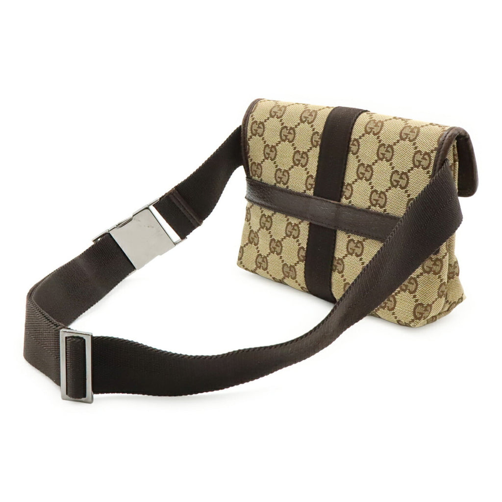 Gucci Beige Dark Brown Canvas Leather Pouch Sling Bag (Pre-Owned)