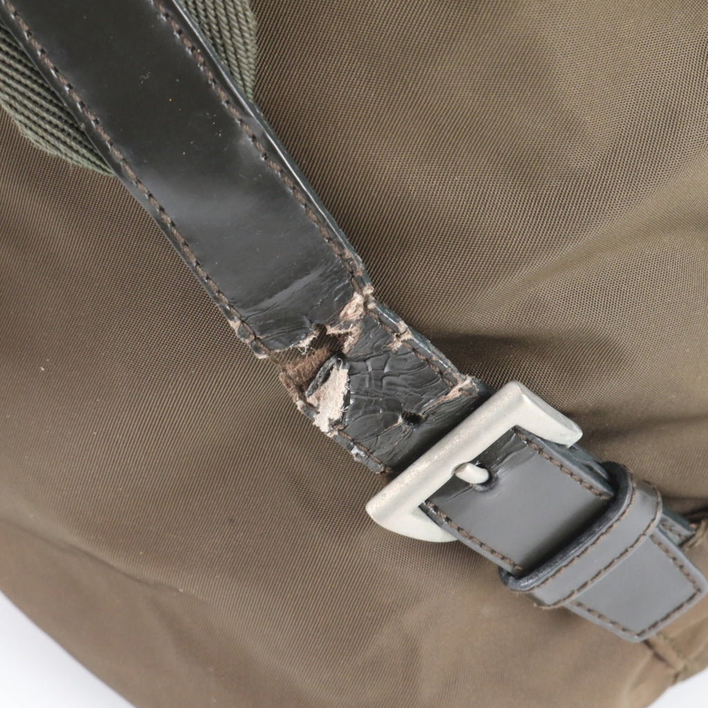 Prada Brown Green Khaki Nylon Leather Backpack (Pre-Owned)