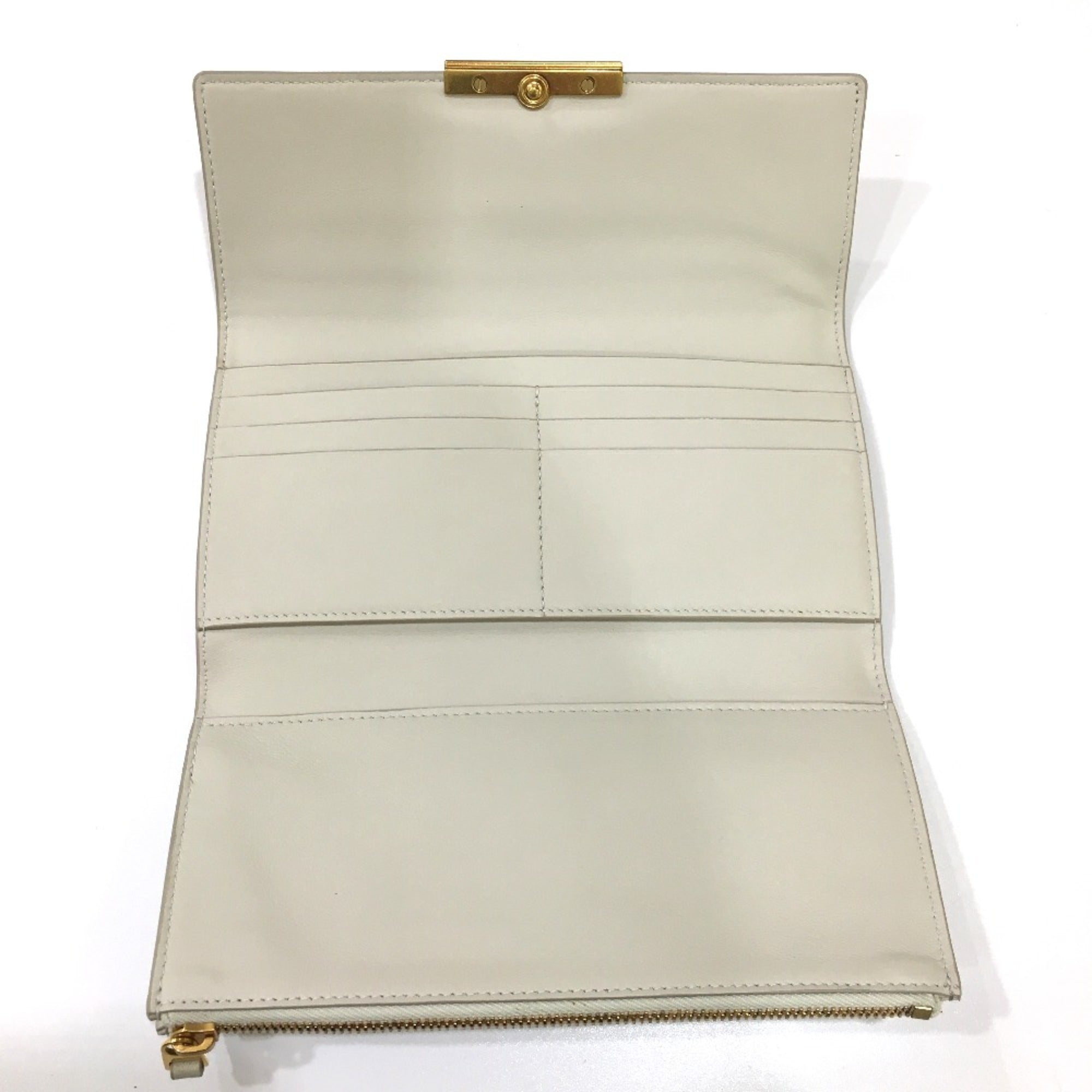 Bottega Veneta White Leather Long Wallet (Bi-Fold) (Pre-Owned)