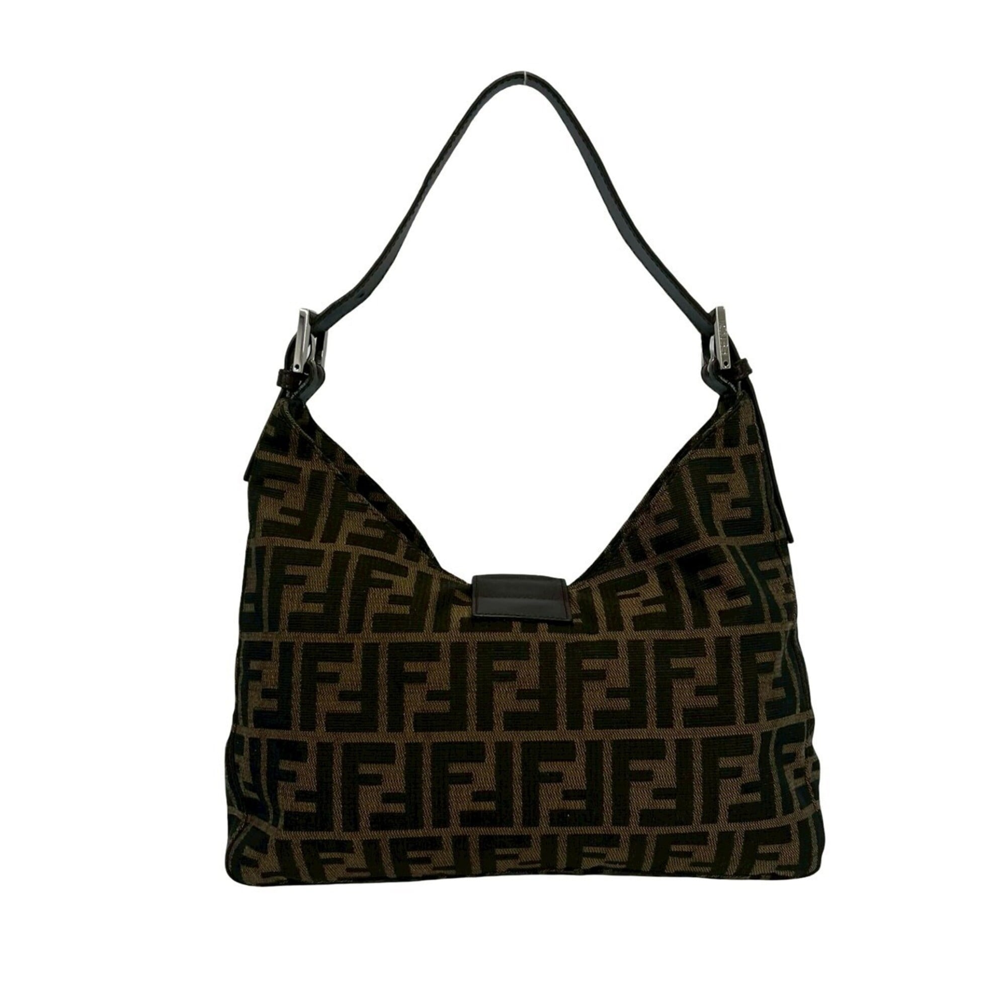 Fendi Black Brown Canvas Leather Shoulder Bag (Pre-Owned)