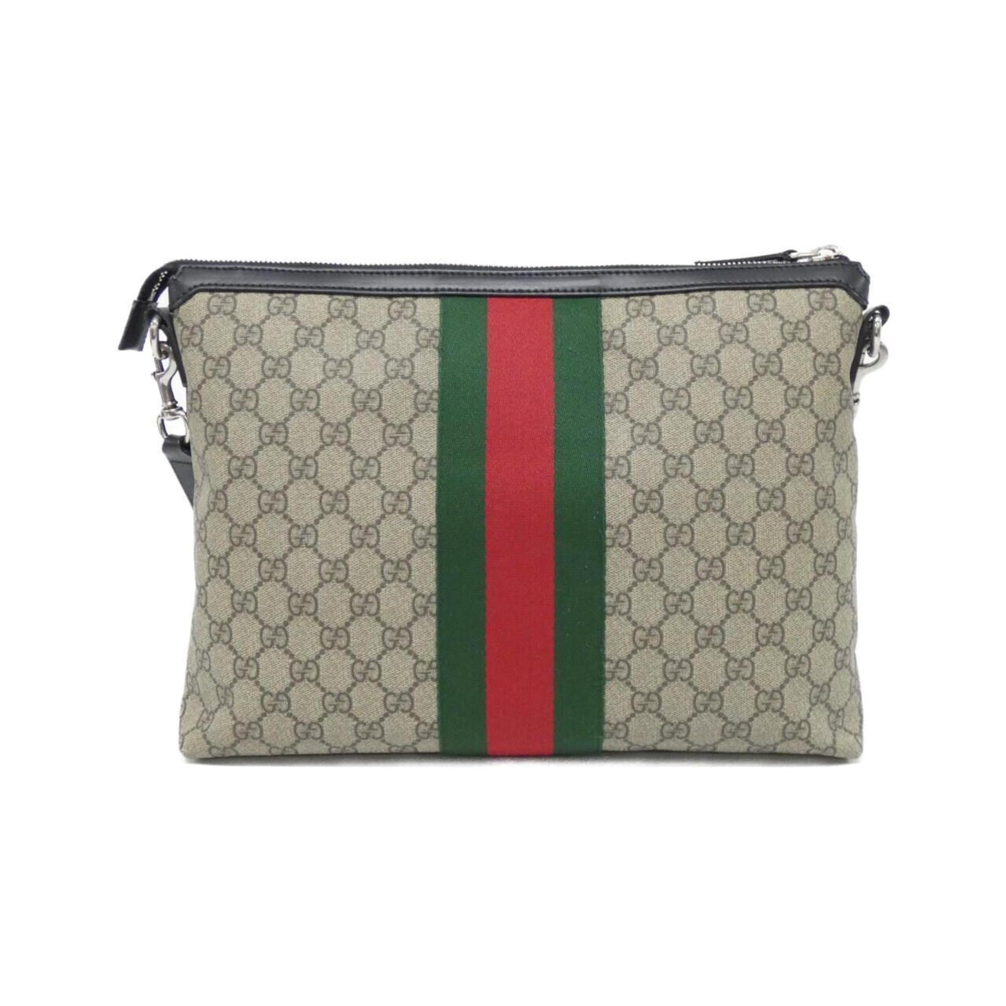 Gucci Beige Black Gg Supreme Shoulder Bag (Pre-Owned)