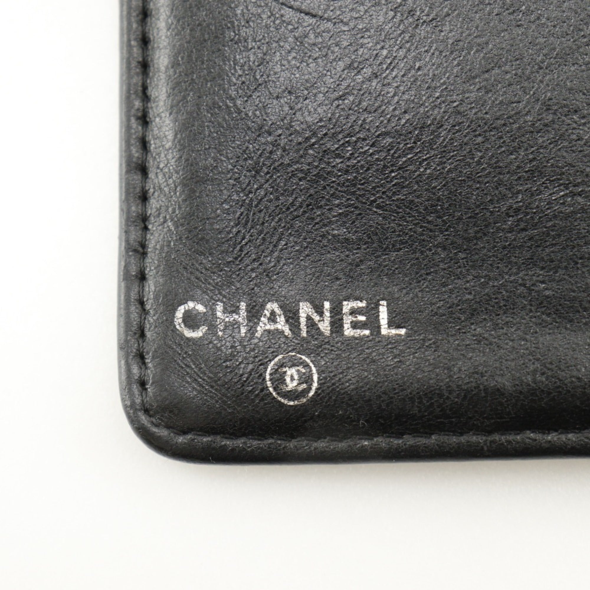 Chanel Black Leather Long Wallet (Bi-Fold) (Pre-Owned)