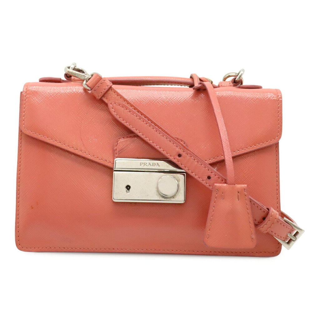 Prada Saffiano Begonia Pink Leather Handbag Pochette Shoulder Bag (Pre-Owned)