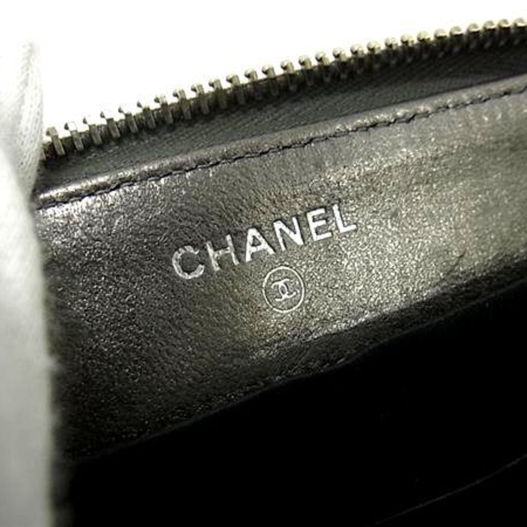 Chanel Gray Leather Long Wallet (Bi-Fold) (Pre-Owned)