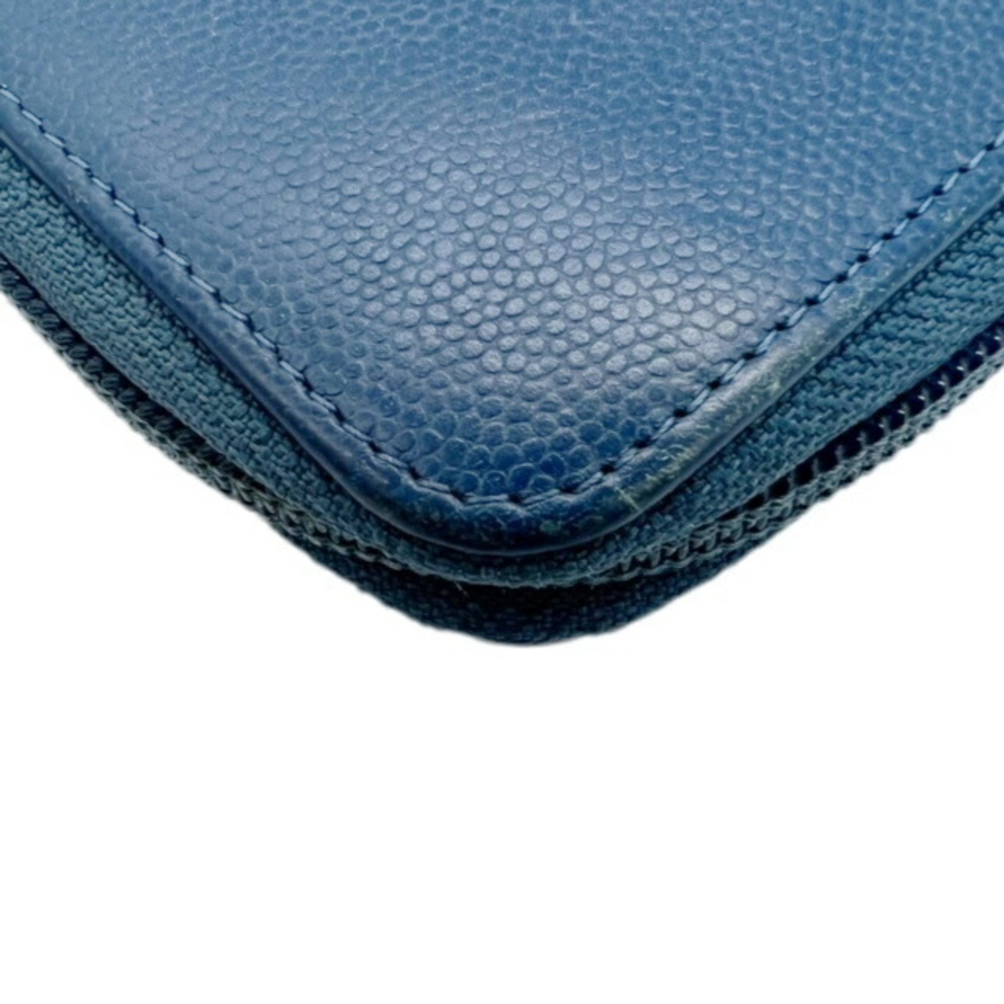 Chanel Blue Grained Calfskin Long Wallet (Bi-Fold) (Pre-Owned)