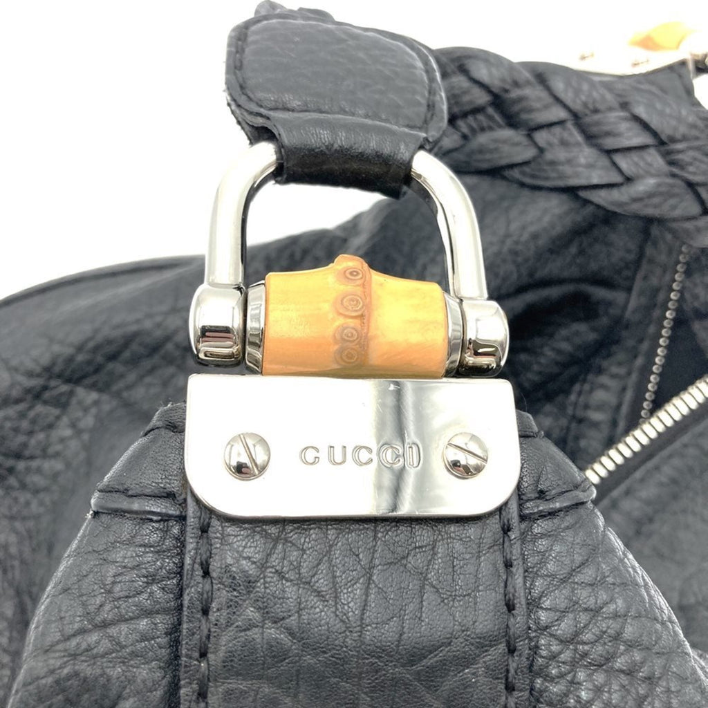 Gucci Black Bamboo Leather Handbag Shoulder Bag (Pre-Owned)