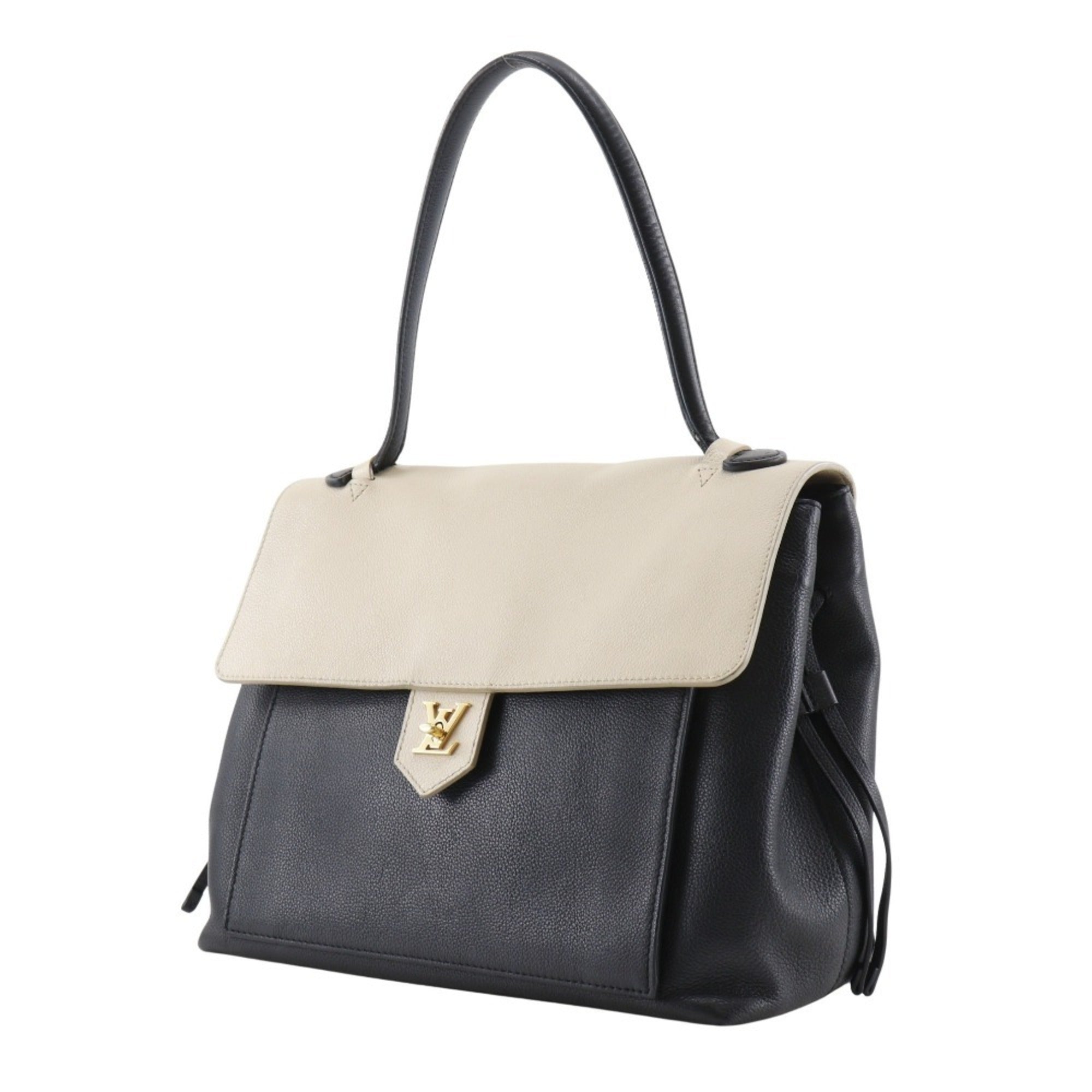 Louis Vuitton Beige Black Leather Tote Bag (Pre-Owned)