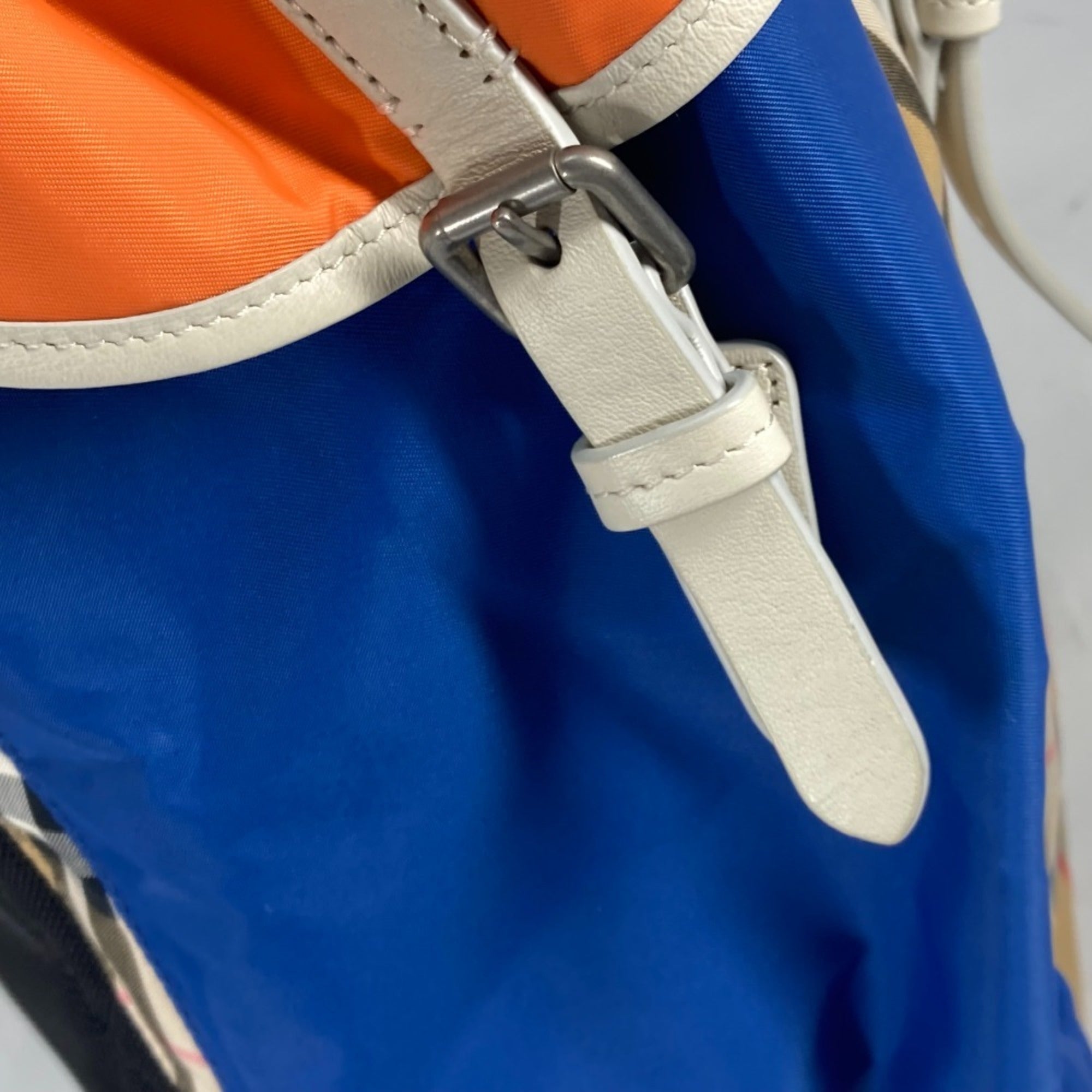 Burberry Beige Blue Orange Leather Canvas Backpack (Pre-Owned)
