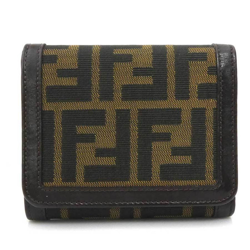 Fendi Zucca Brown Canvas Leather Wallet (Tri-Fold) (Pre-Owned)