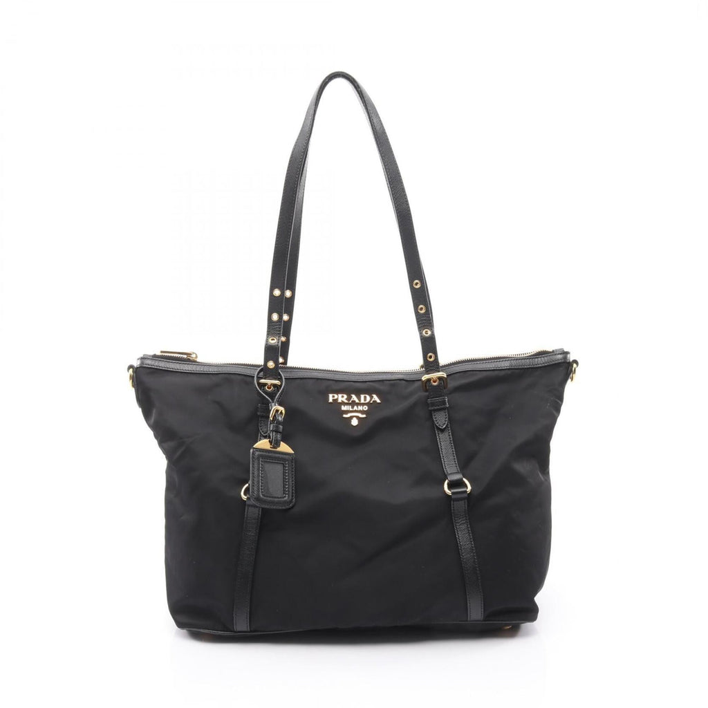Prada Black Nylon Leather Handbag Tote Bag (Pre-Owned)