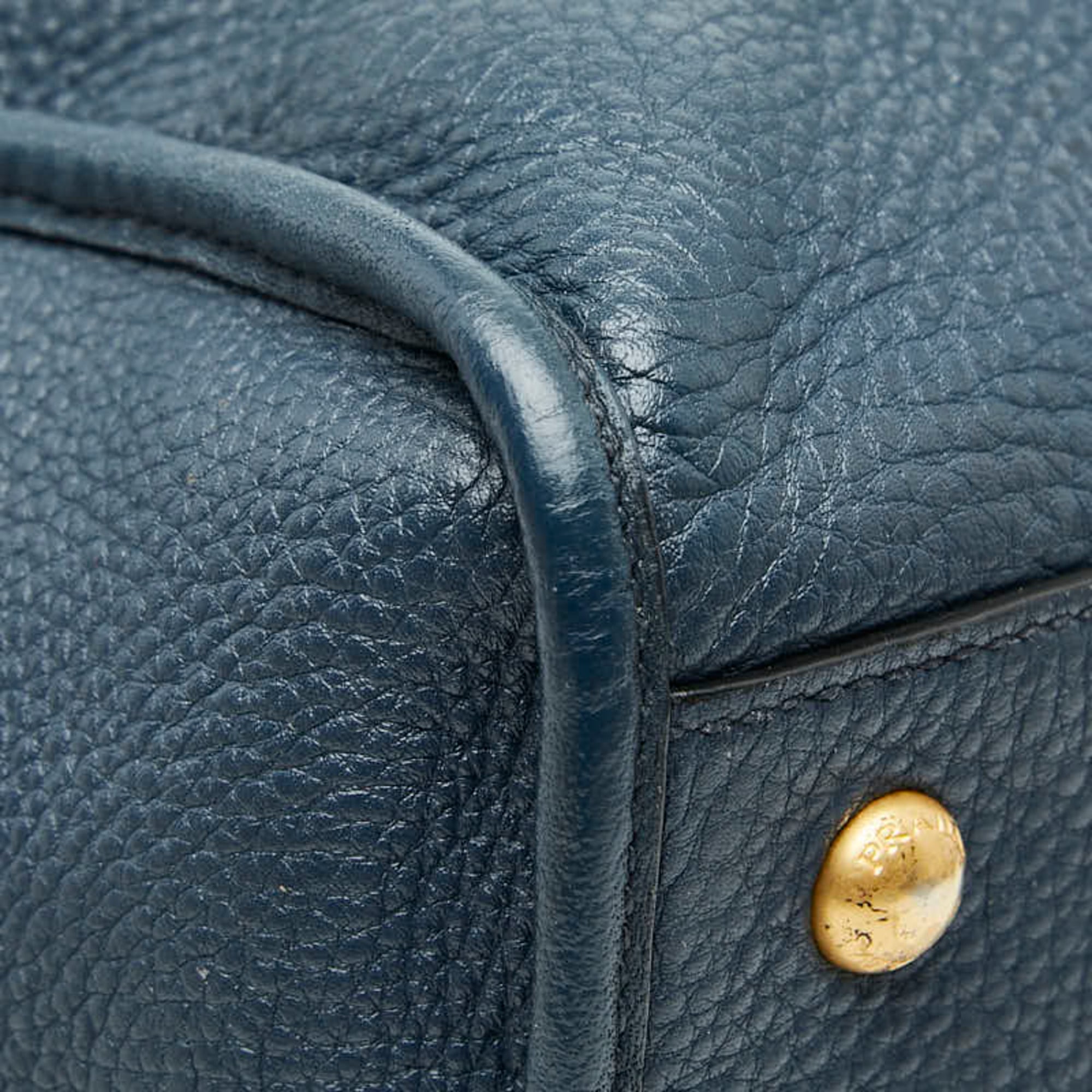 Prada Black Navy Leather Handbag Shoulder Bag (Pre-Owned)