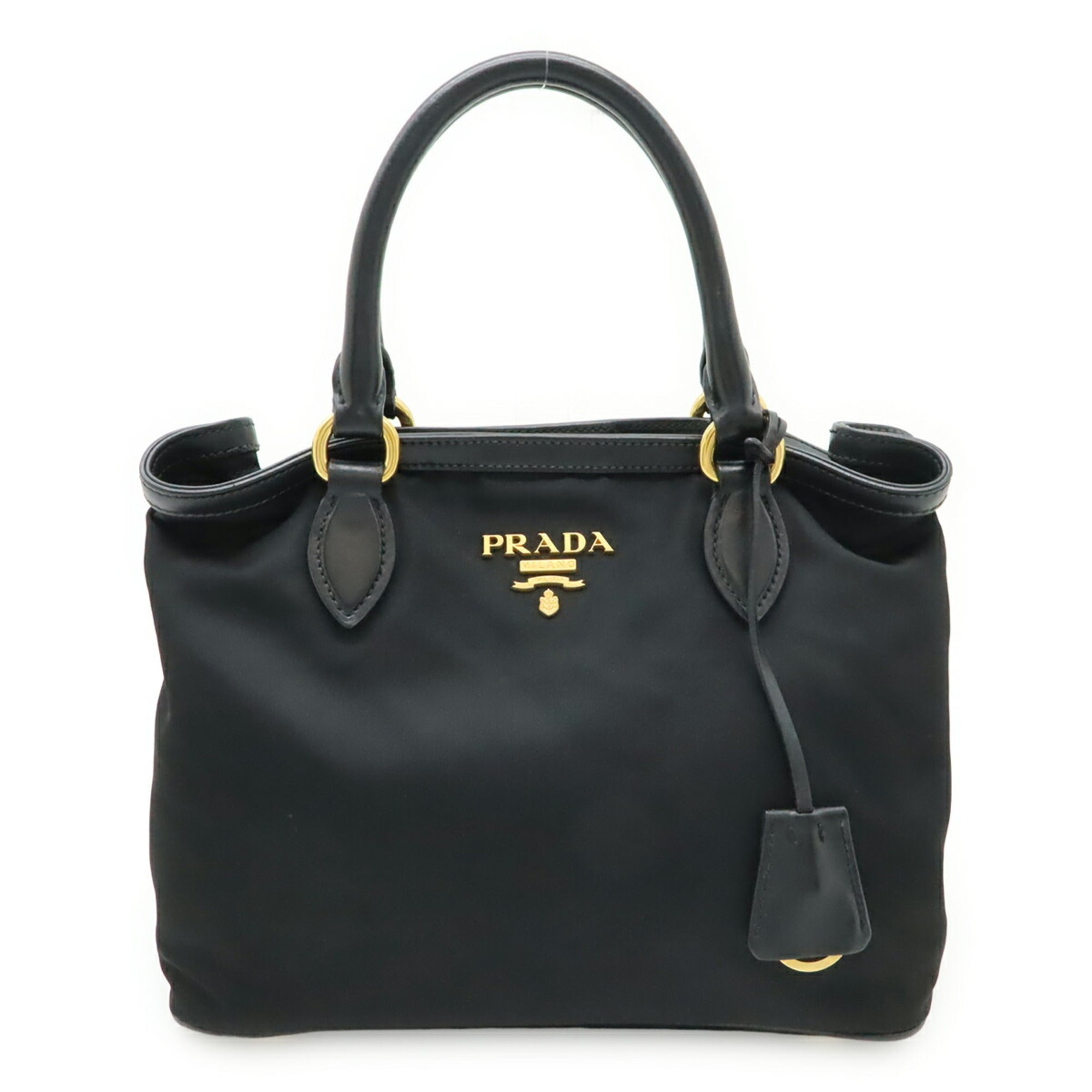 Prada Black Nero Nylon Leather Handbag Tote Bag (Pre-Owned)