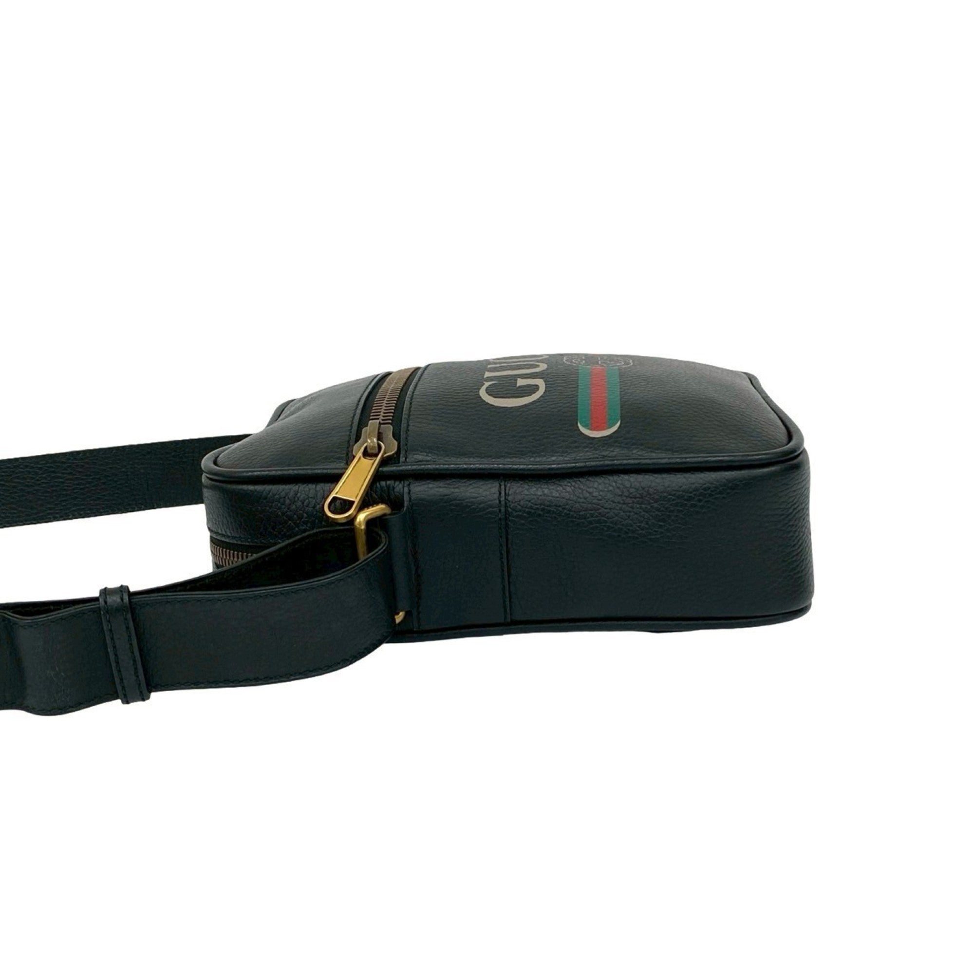 Gucci Black Green Red Color Leather Messenger Bag Pochette Shoulder Bag (Pre-Owned)