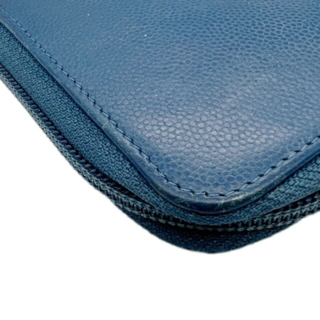Chanel Blue Grained Calfskin Long Wallet (Bi-Fold) (Pre-Owned)