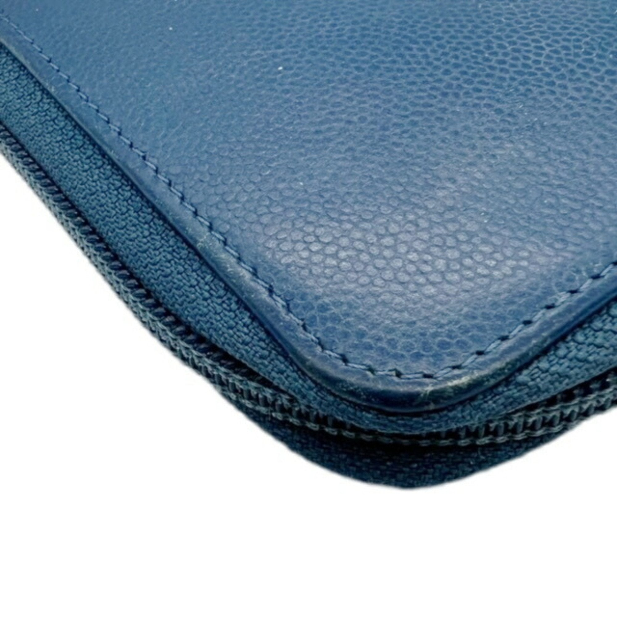 Chanel Blue Grained Calfskin Long Wallet (Bi-Fold) (Pre-Owned)