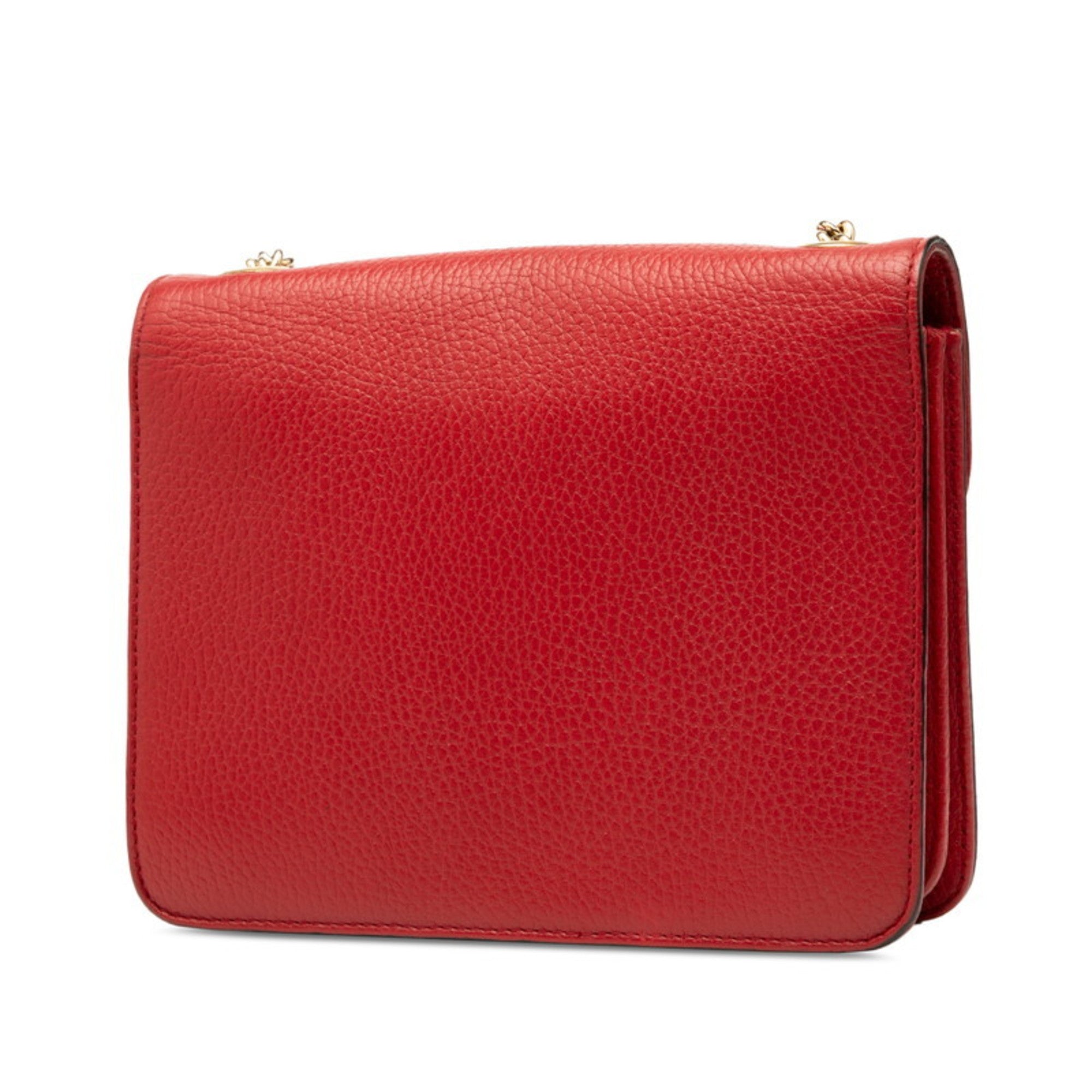 Gucci Red Color Leather Shoulder Bag (Pre-Owned)
