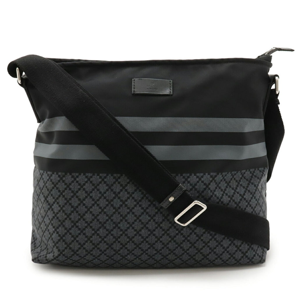 Gucci Black Gray Nylon Leather Shoulder Bag (Pre-Owned)