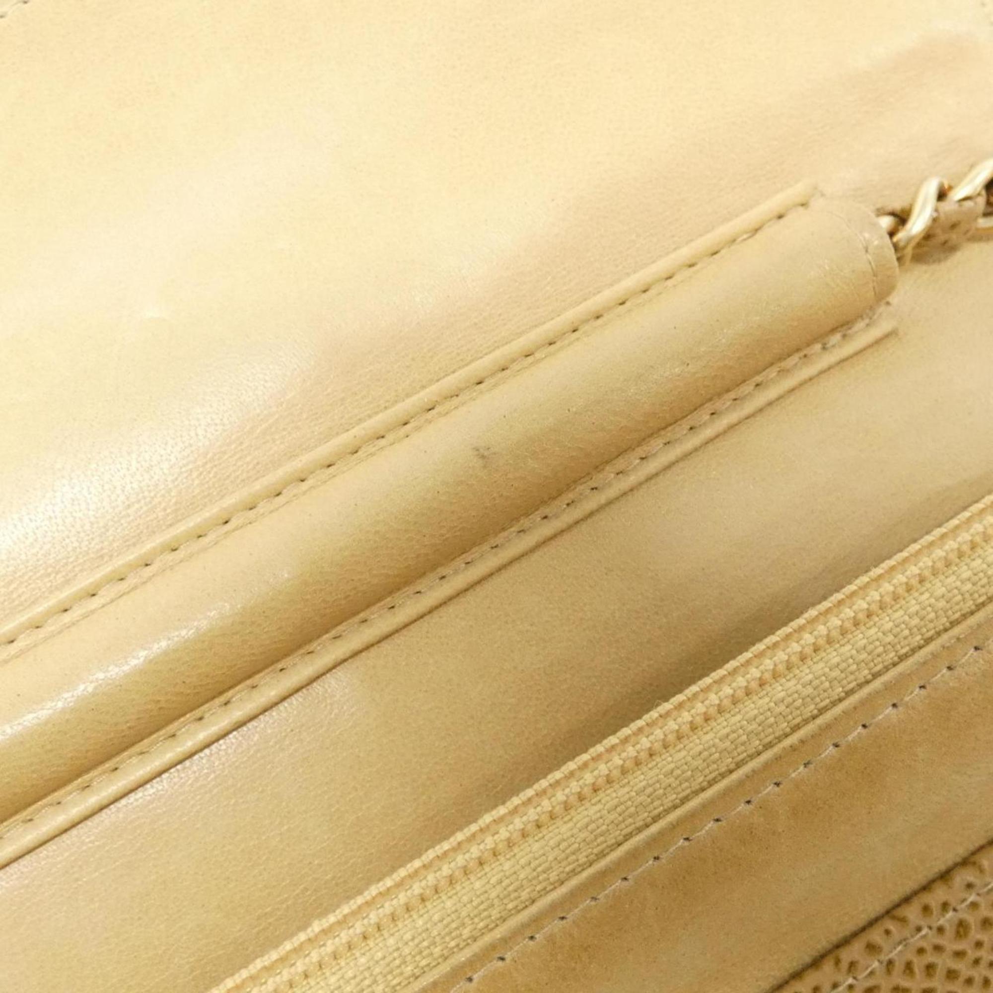 Chanel Beige Grained Calfskin Chain/Shoulder Wallet (Pre-Owned)