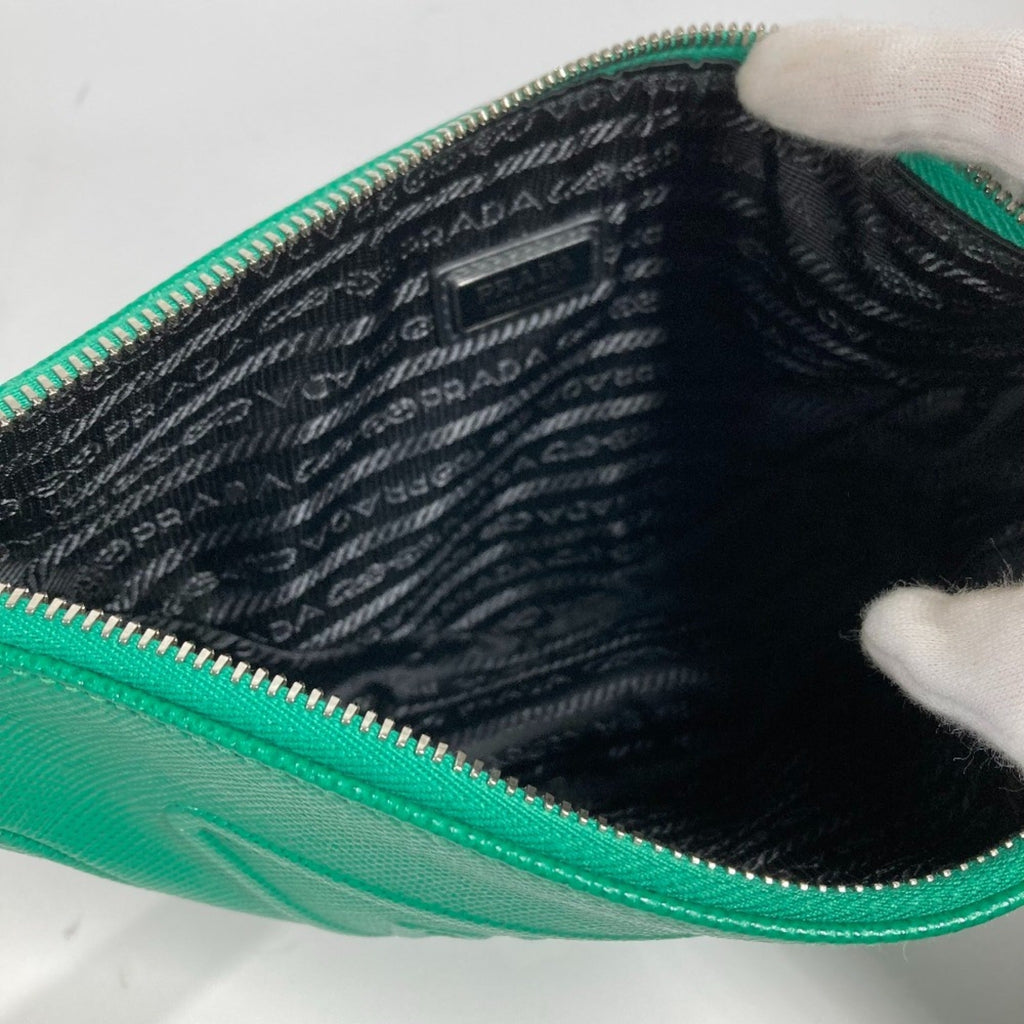 Prada Green Saffiano Triangle Clutch Bag Pouch (Pre-Owned)