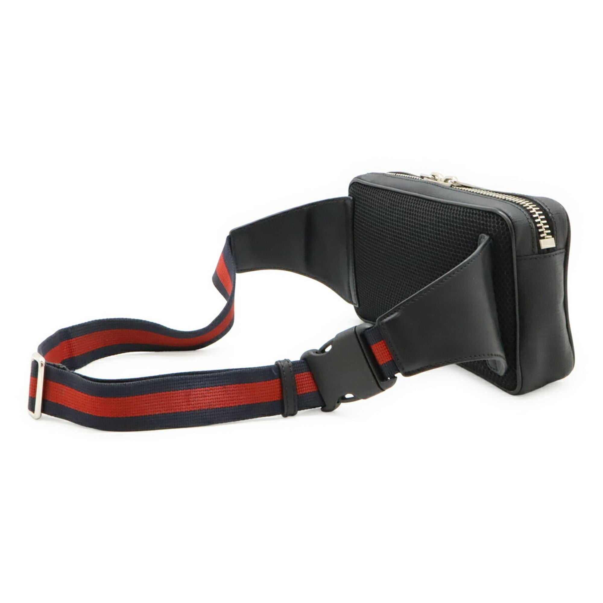 Gucci Black Dark Gray Navy Red Color Pvc Leather Fanny Pack (Pre-Owned)