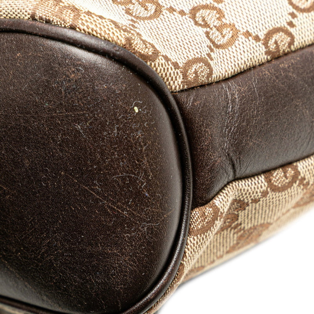 Gucci Beige Brown Canvas Leather Shoulder Bag (Pre-Owned)