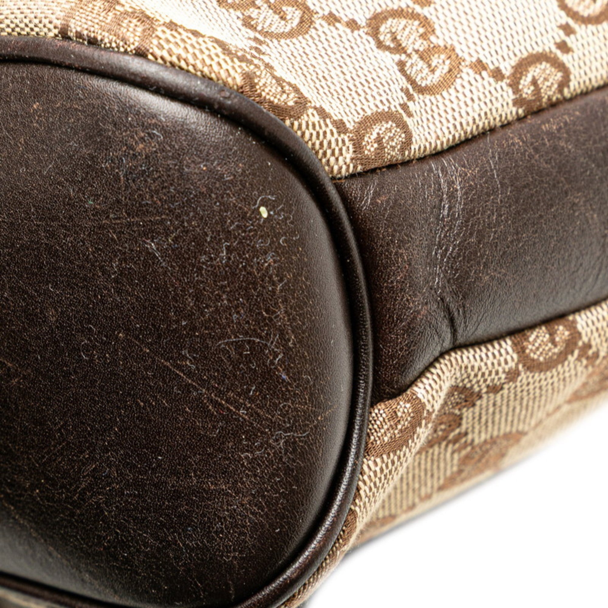 Gucci Beige Brown Canvas Leather Shoulder Bag (Pre-Owned)