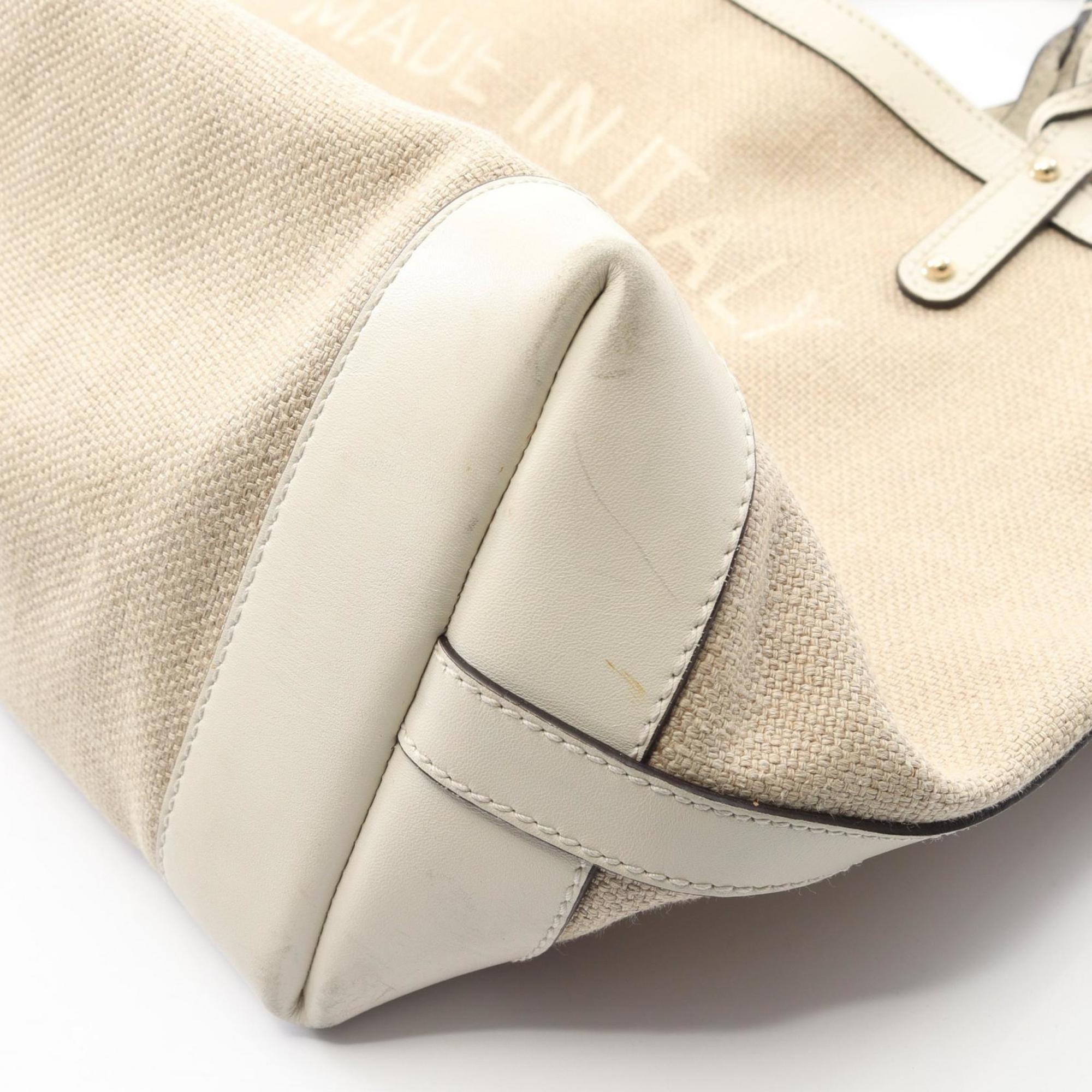 Gucci Beige Canvas Leather Tote Bag (Pre-Owned)
