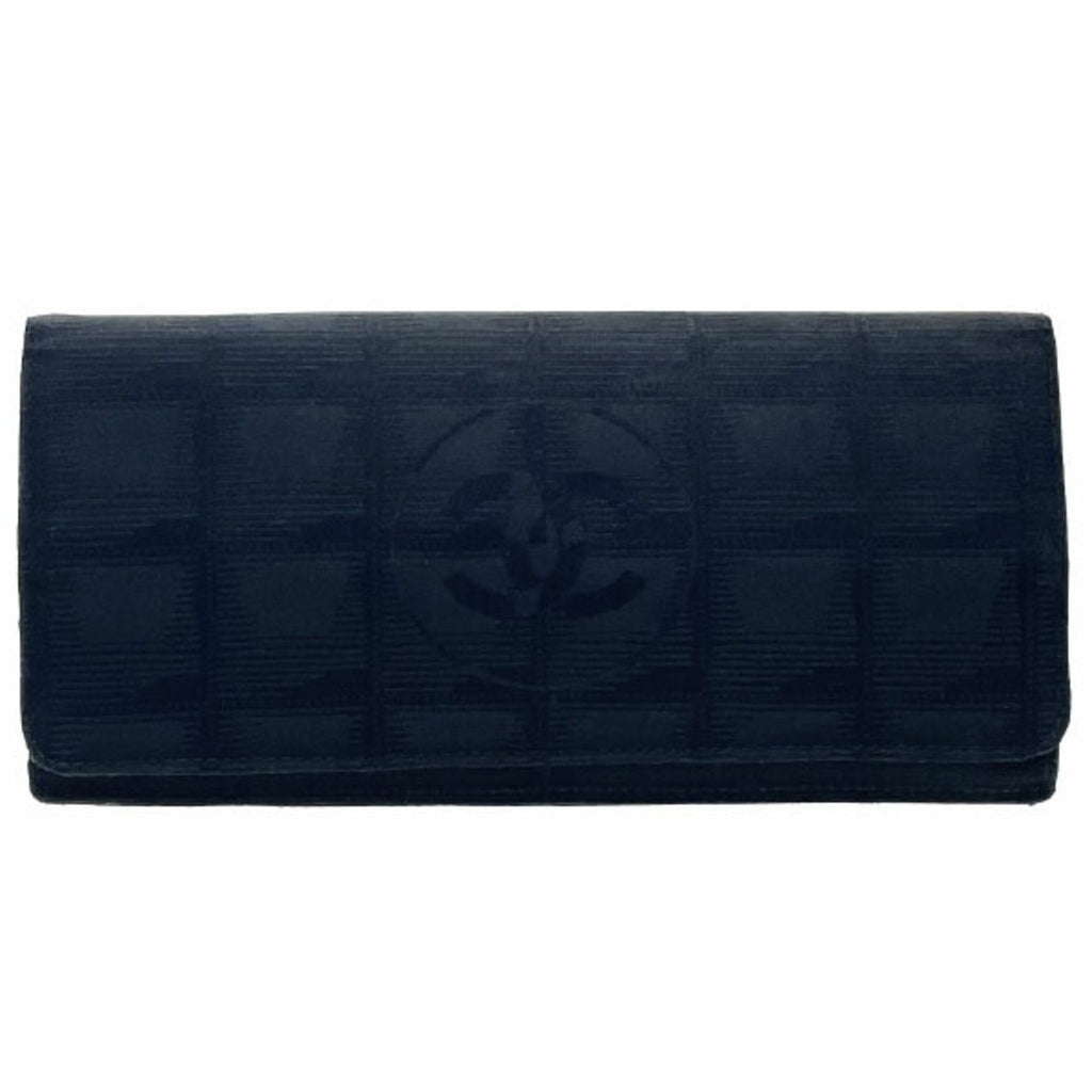 Chanel Black Leather Nylon Long Wallet (Bi-Fold) (Pre-Owned)