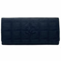 Chanel Black Leather Nylon Long Wallet (Bi-Fold) (Pre-Owned)