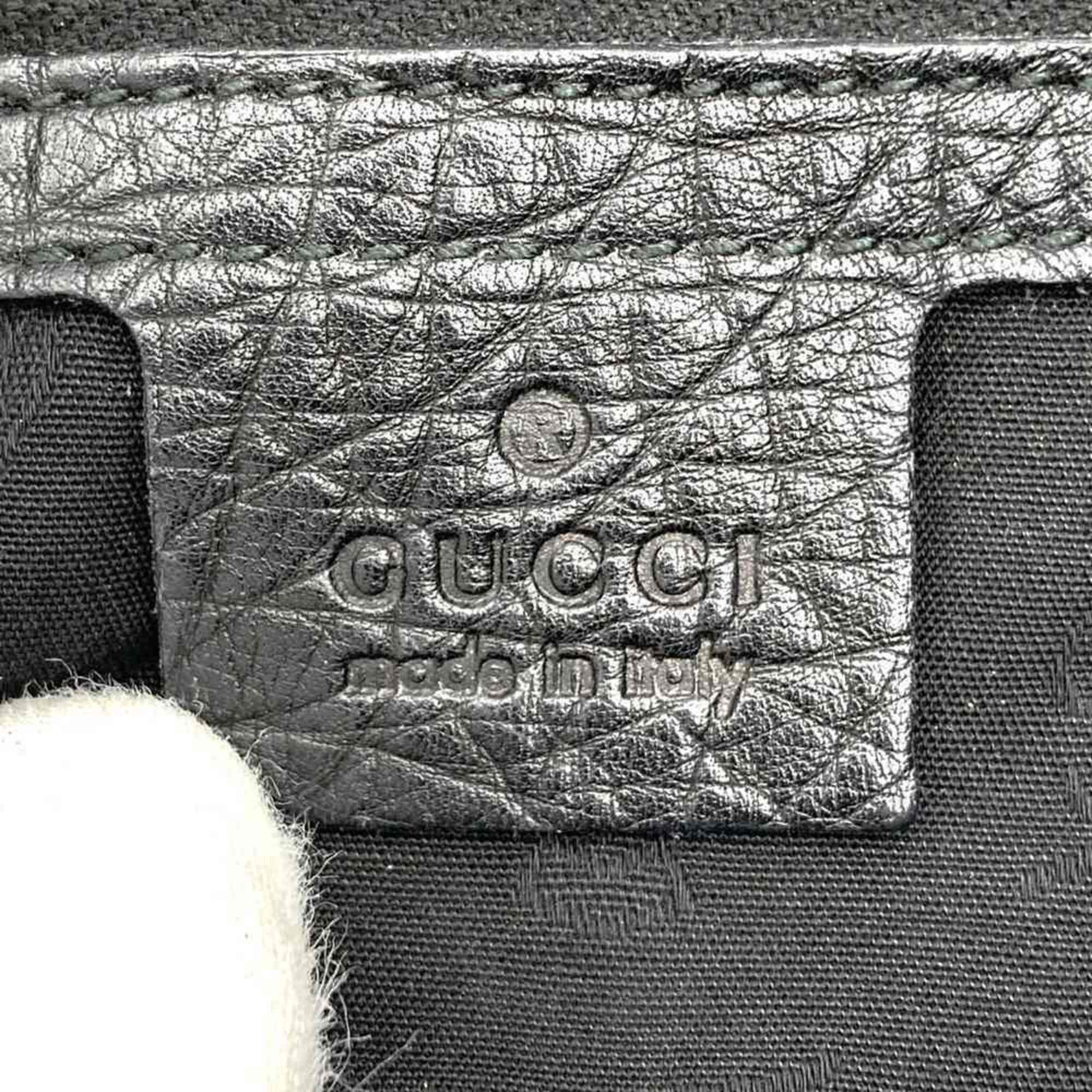 Gucci Black Bamboo Leather Handbag Shoulder Bag (Pre-Owned)